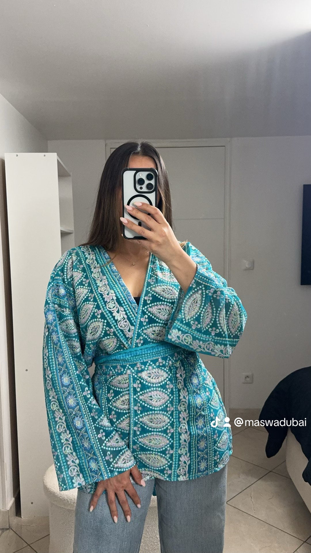 Kimono court élégance azurée