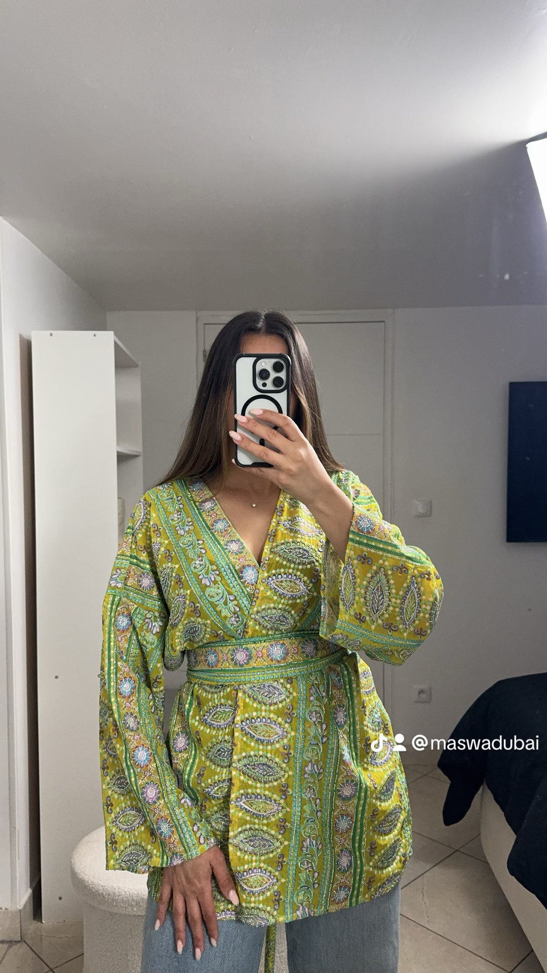 Kimono court lumière d'or