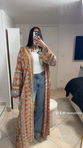 Kimono long reflet corail